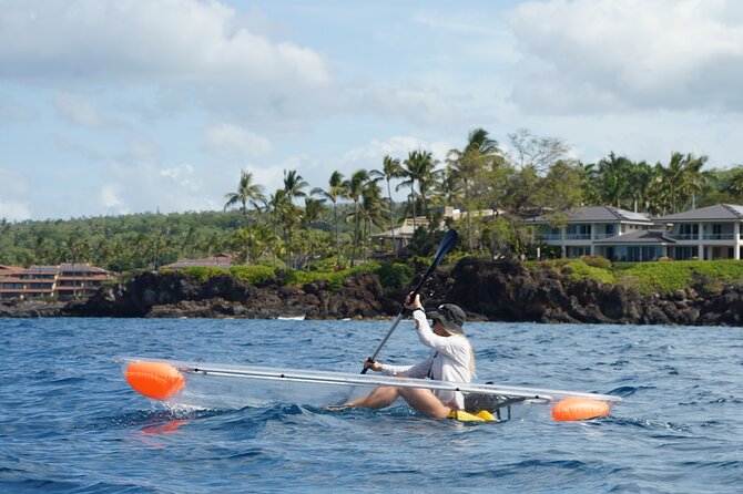 Clear Bottom Glassy Kayak Rental | MAUI | Safe and Stable Kayaks - Kayak setup that helps beginners: outriggers and clear viewing