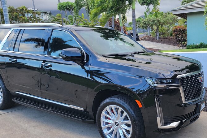 VIP Private Maui OGG Arrival Transfer in Black Cadillac Escalade - Drop-off options across Maui: South, West, and upcountry